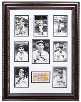 1949 New York Yankees Multi-Signed (8) Signature Framed 18x24" Collage Including Joe DiMaggio, Yogi Berra and Phil Rizzuto with World Series Ticket (JSA)